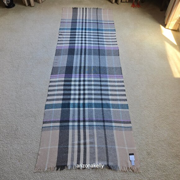 NWOT J. Crew Wool Woven Plaid Scarf Grey Tan Lavender Purple - Picture 3 of 10